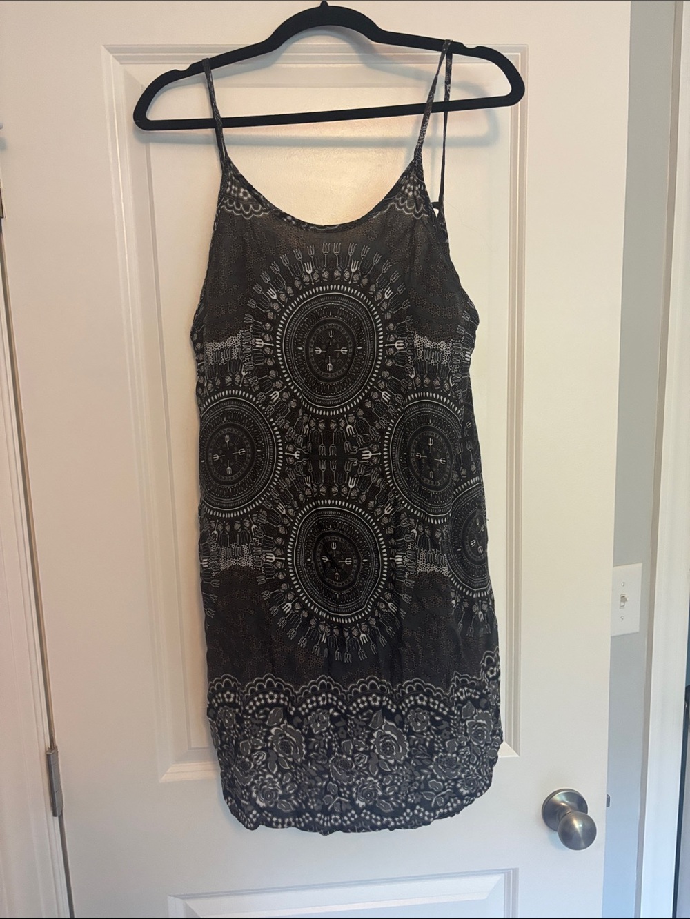 Black Patterned Spaghetti Strap dressy tank or mini dress